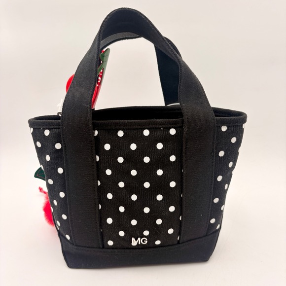 Madden Girl Polka Dot Mini Tote Bag Cherry Pouch Pom Pom Hair Clip Set Black MG - Picture 2 of 9